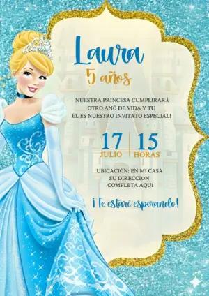 Invitación Digital de Cumpleaños Princesa Cenicienta Editable