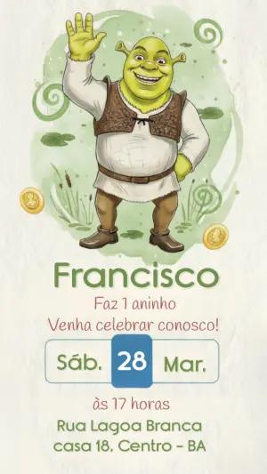 Convite de Aniversário Shrek em Aquarela para Editar