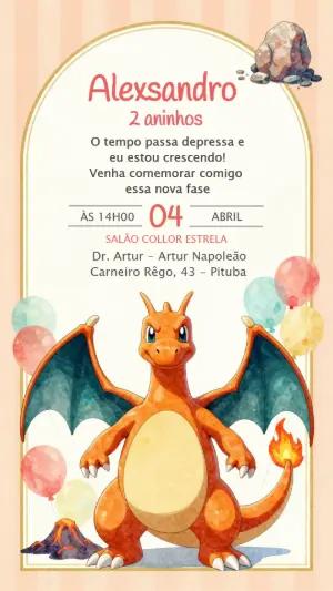 Convite de Aniversário Pokémon Charizard para Editar Online