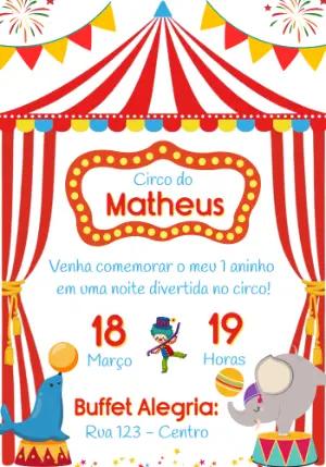 Convite de Aniversário Circo Vermelho e Colorido para Editar