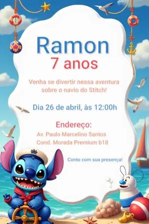 Convite Aniversário Stitch Marinheiro para Editar Online