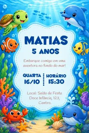 Convite de Aniversário Fundo do Mar: Modelo Digital Editável