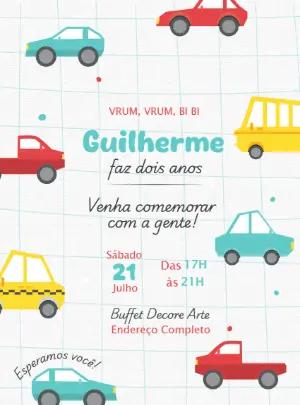 Convite Aniversário Carrinhos e Transportes para Editar Online