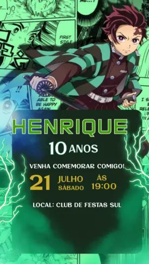 Convite de Aniversário Demon Slayer para Editar Online