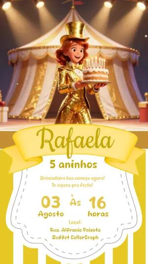 Convite de Aniversário Circo Dourado Mágico Editável