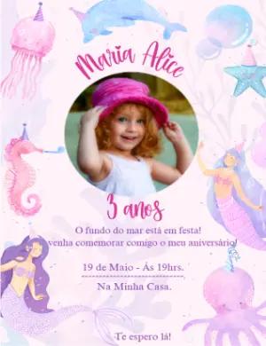 Convite Aniversário Fundo do Mar com Foto para Editar Online