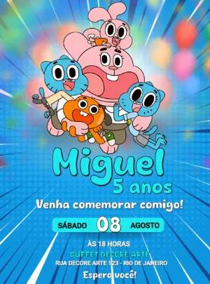 Convite de Aniversário Gumball para Editar Online