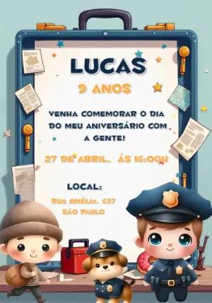 Convite de Aniversário Policial com Personagens para Editar Online