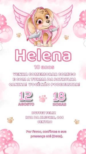 Convite de Aniversário Skye Patrulha Canina Editável