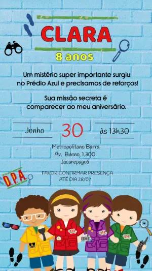Convite Aniversário Detetives do Prédio Azul (D.P.A.) Editável