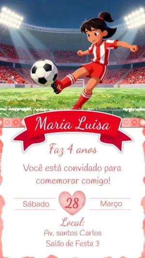 Convite Digital de Aniversário Futebol Menina para Editar