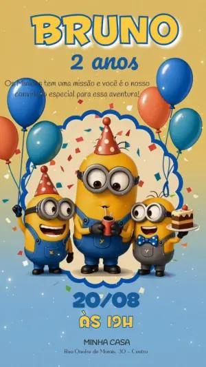 Convite Animado de Aniversário Minions para Editar Online