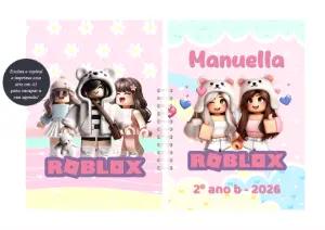 Capa de Agenda Roblox Rosa com Avatares para Editar Online