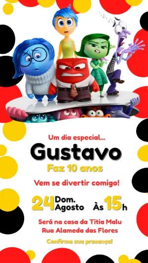 Convite Digital Divertida Mente para Aniversário Infantil Editável