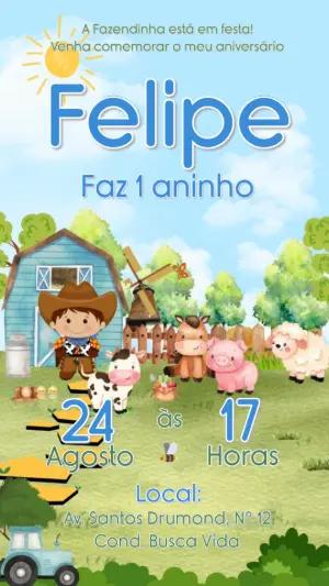 Convite Animado Aniversário Fazendinha para Editar Online