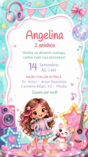 Convite de Aniversário Pop Star Menina Editável