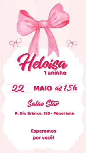 Convite de Aniversário Laço Rosa Aquarela Editável