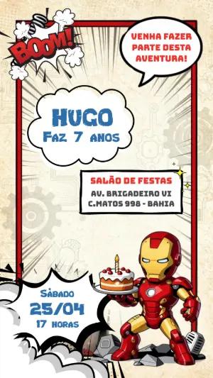 Convite Digital Herói de Ferro Estilo Quadrinhos para Editar
