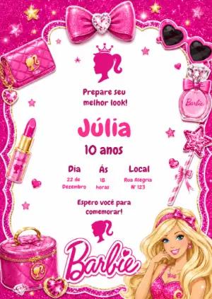 Convite de Aniversário Barbie Editável para Festa Infantil