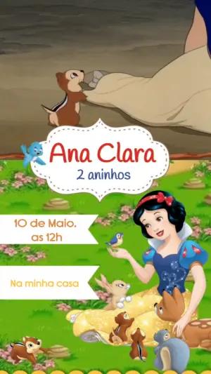 Convite Animado Aniversário Branca de Neve para Editar Online