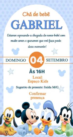 Convite de Chá de Bebê Mickey Baby Azul Editável
