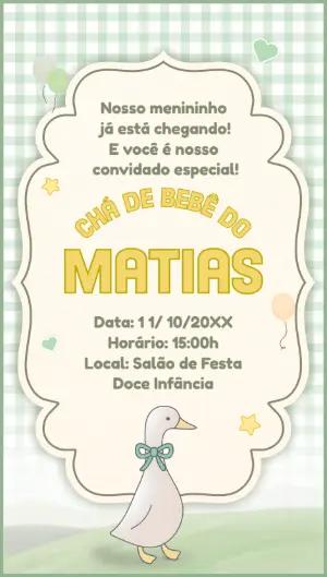 Convite Chá de Bebê Menino Patinho Aquarela para Editar
