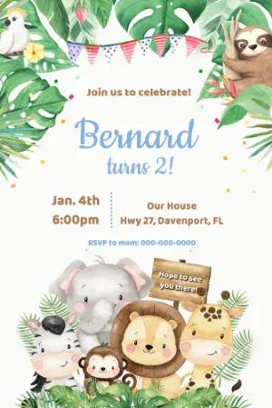 Editable Watercolor Baby Safari Birthday Invitation Template