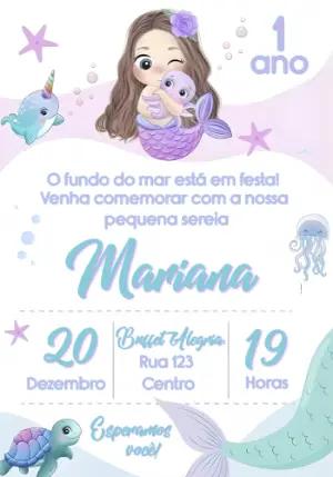 Convite Digital Aniversário Sereia Fofa Modelo Editável