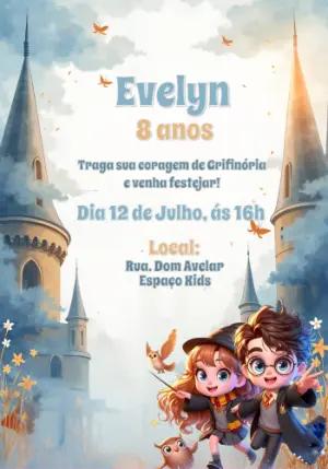 Convite de Aniversário Harry Potter com Personagens para Editar