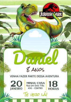 Convite Digital Infantil Tema Dinossauro para Editar Online