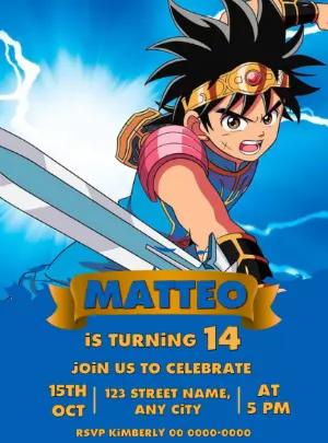 Dragon Quest Birthday Invitation - Editable Digital Template