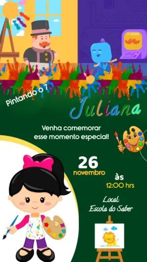 Convite Animado Aniversário Pintando o 7 para Editar Online