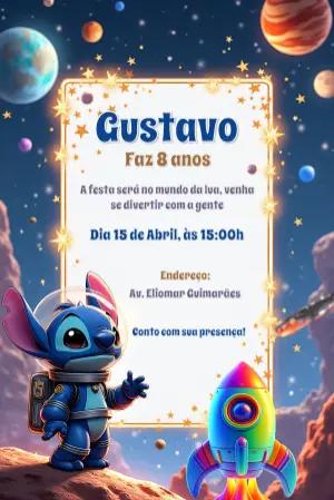 Convite Aniversário Stitch no Espaço para Editar Online