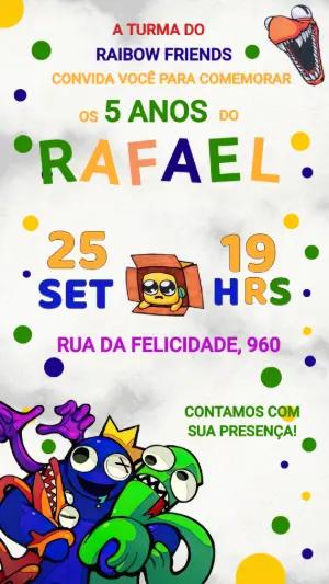 Convite de Aniversário Rainbow Friends com Personagens para Editar