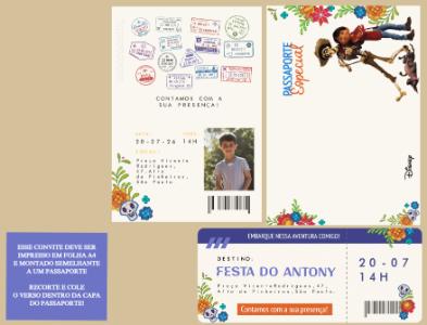 Convite de Aniversário Viva - A Vida é uma Festa Passaporte Editável