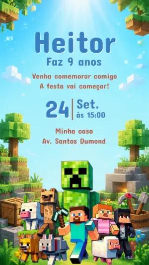 Convite de Aniversário Minecraft: Modelo Digital Editável