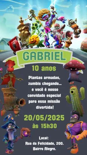 Convite Aniversário Plants vs Zombies para Editar Online