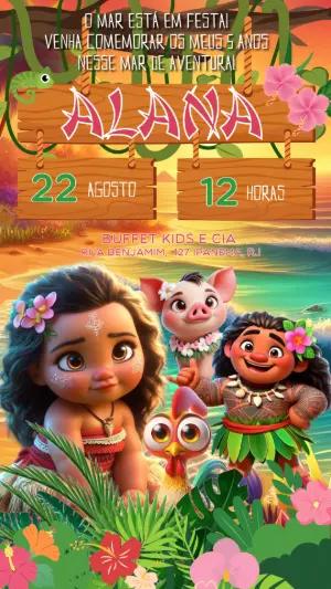 Convite de Aniversário Moana Baby Editável para Festa Infantil