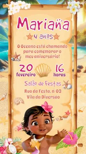 Convite de Aniversário Moana Baby Tropical para Editar