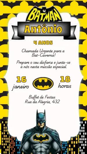 Convite de Aniversário Batman Estilo Quadrinhos para Editar