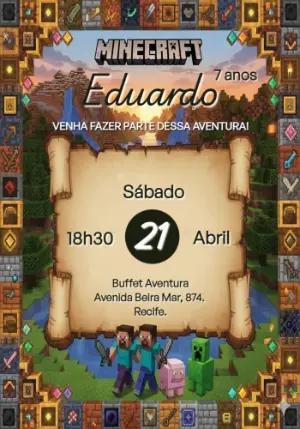 Convite Aniversário Minecraft Editável Online com Personagens