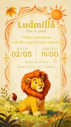 Convite de Aniversário Leãozinho Safari para Editar