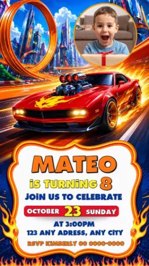 Editable Race Car Hotwheels Birthday Invitation with Photo