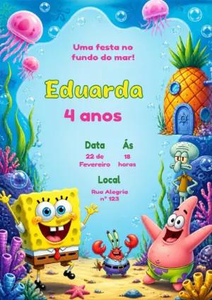 Convite de Aniversário Bob Esponja e Turma para Editar Online