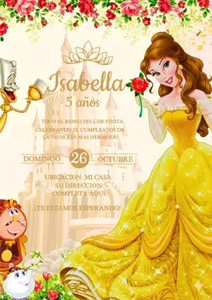 Invitación de Cumpleaños La Bella y la Bestia Floral para Editar