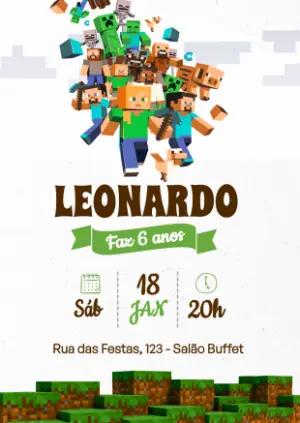 Convite de Aniversário Minecraft com Personagens para Editar
