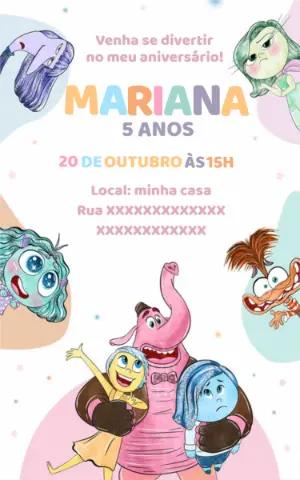 Convite Aniversário Divertida Mente Aquarela para Editar Online