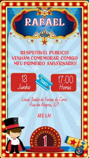Convite Aniversário Circo com Mágico para Editar Online
