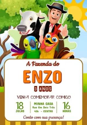 Convite Digital Infantil Tema Fazendinha Colorido Editável