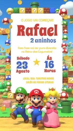 Convite de Aniversário Super Mario Bros Editável Online